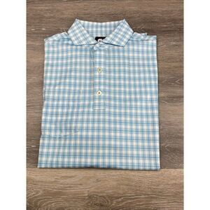 Footjoy FJ Men's Polo Golf Shirt Light‎ Blue Plaid Moisture Wicking size M Read